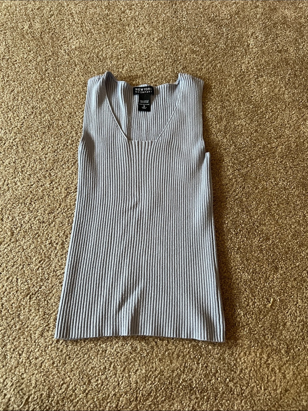 New York & Company Light Blue Ribbed Tank Top